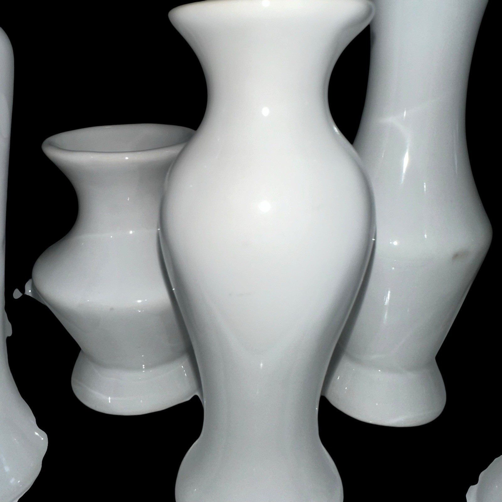 7 Bud Vases Attached Together On The Base, Ceramic Unique Art Deco White