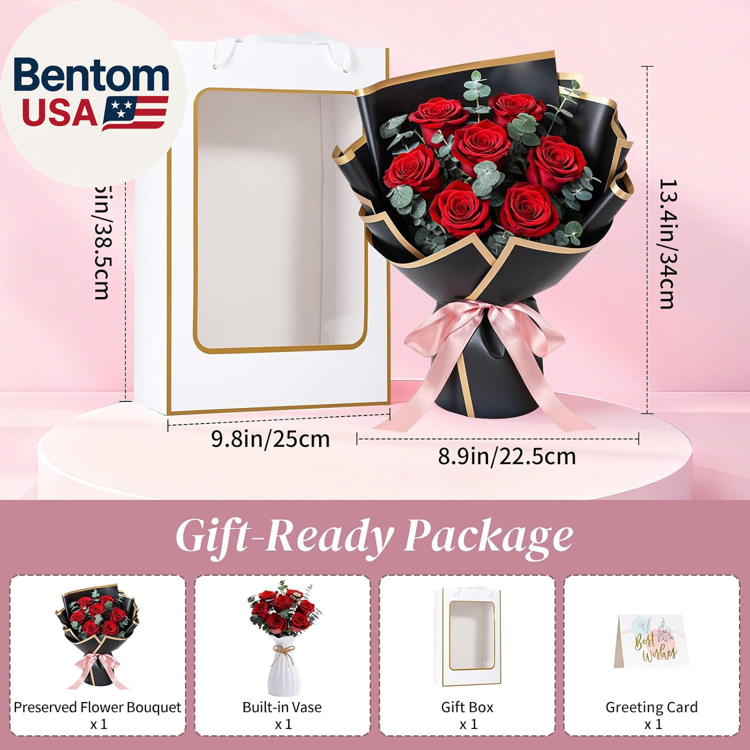 Flower for Delivery, Preserved Flowers Bouquet, Red Roses Bouquet, Real Long-Las