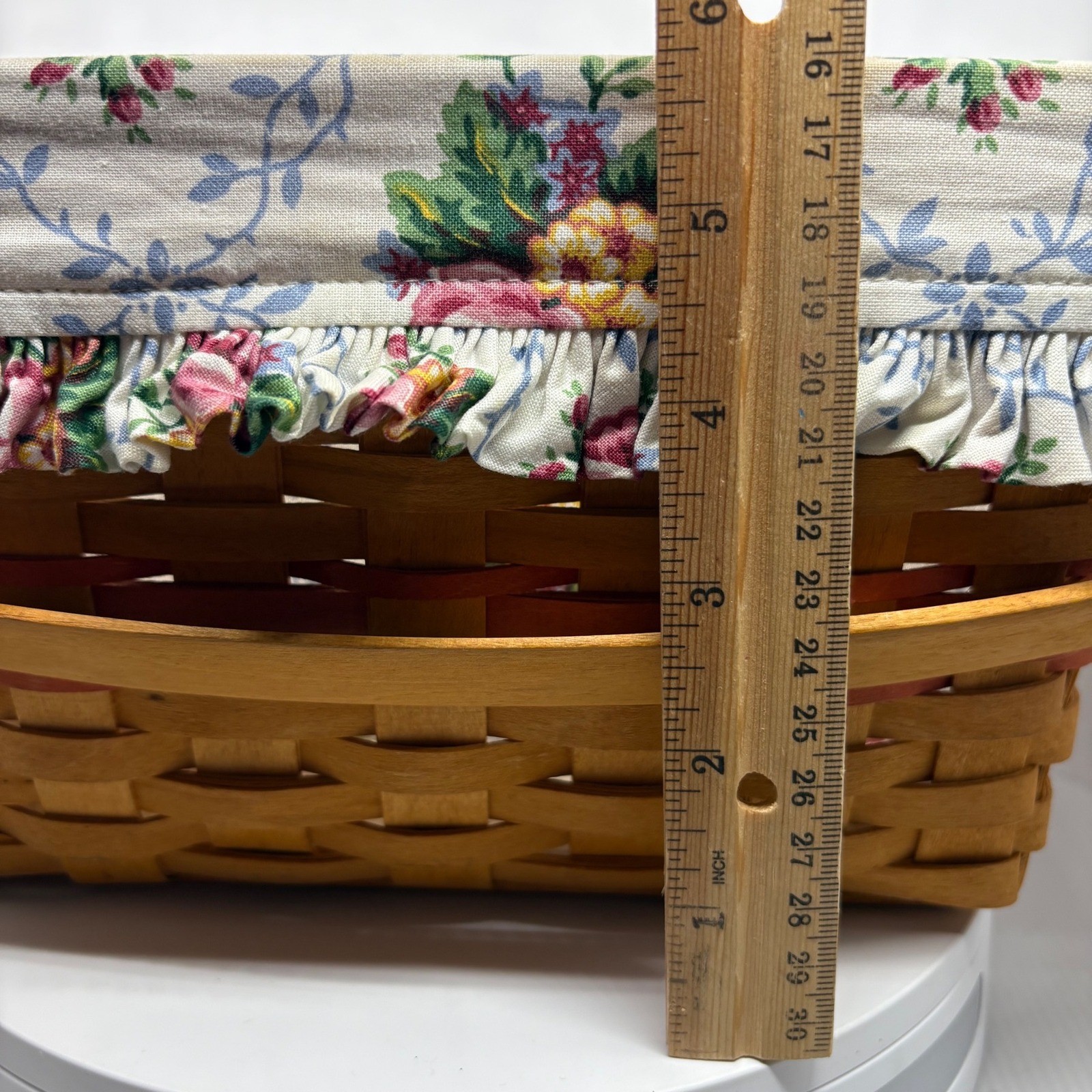 Longaberger Basket Handwoven Dresden Ohio USA Floral Liner Handles 1997 2 Colors