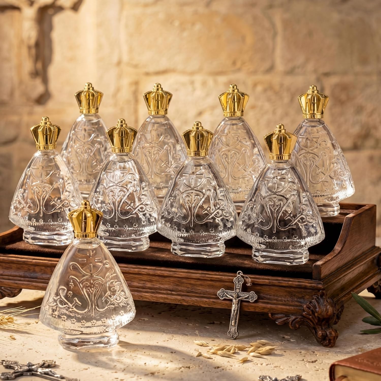 16 Pcs Glass Holy Water Bottles 2 oz Empty Emed Holy Water