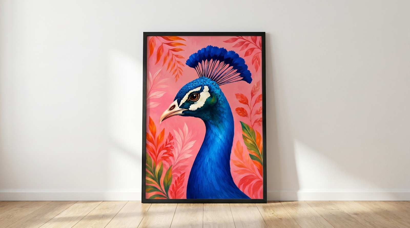Modern Peacock Poster Colorful Pink Tropical Leaf Art Print Vibrant Wall Decor