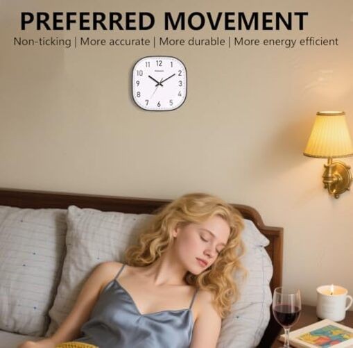 Small Wall Clock, 8 Inch Silent Non Ticking Battery Operated Clock, Square