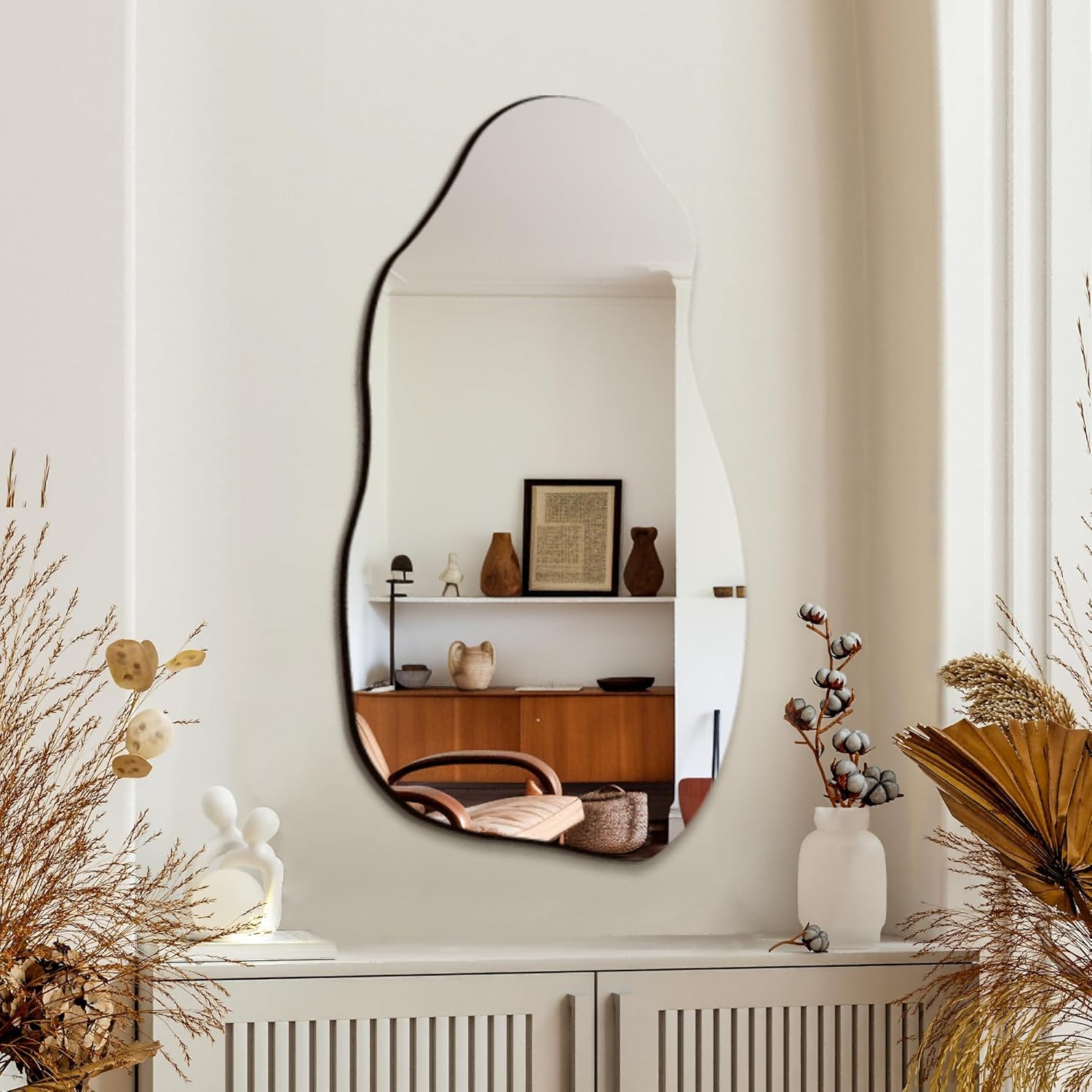 Irregular Asymmetrical Wall Mirror for Living Room Bathroom Entryway, Modern Dec