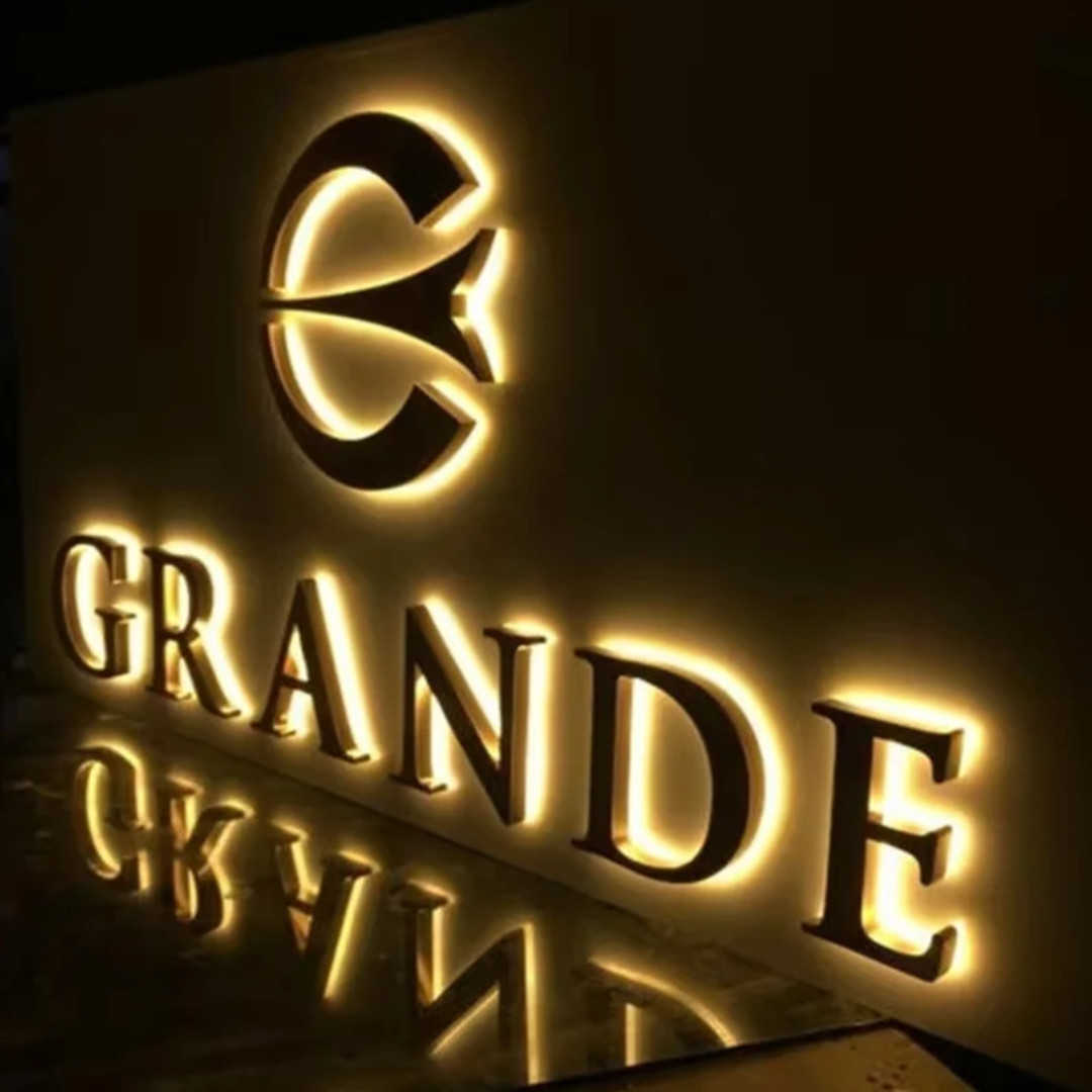Custom 3D Metal Back Lit Letter Mirror Matte Glossy Polish Stainless LED Sign
