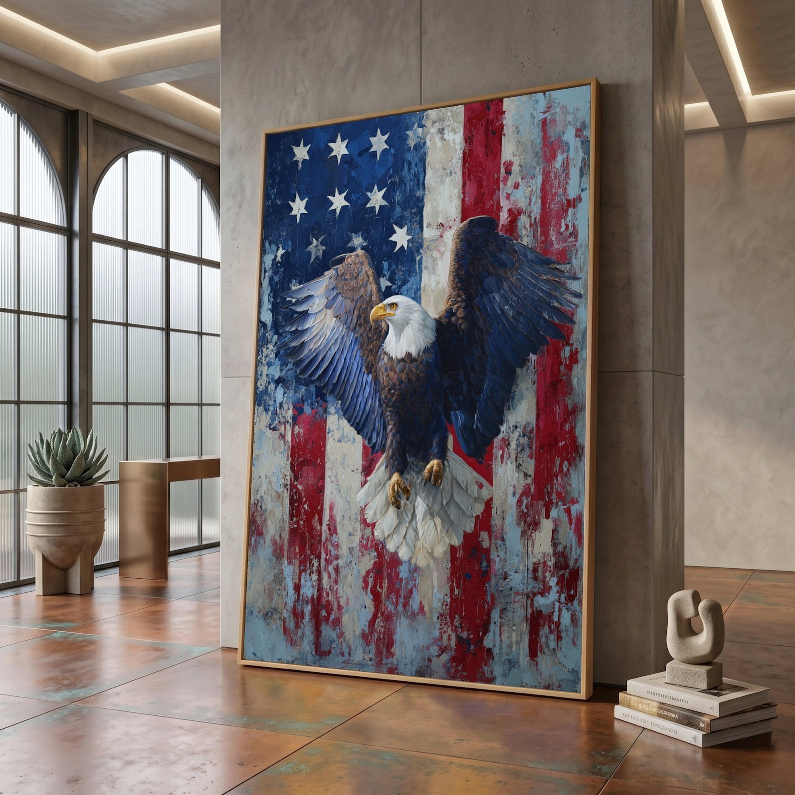 Patriotic Bald Eagle Wall Art, American Flag Background, Freedom Symbol Poster