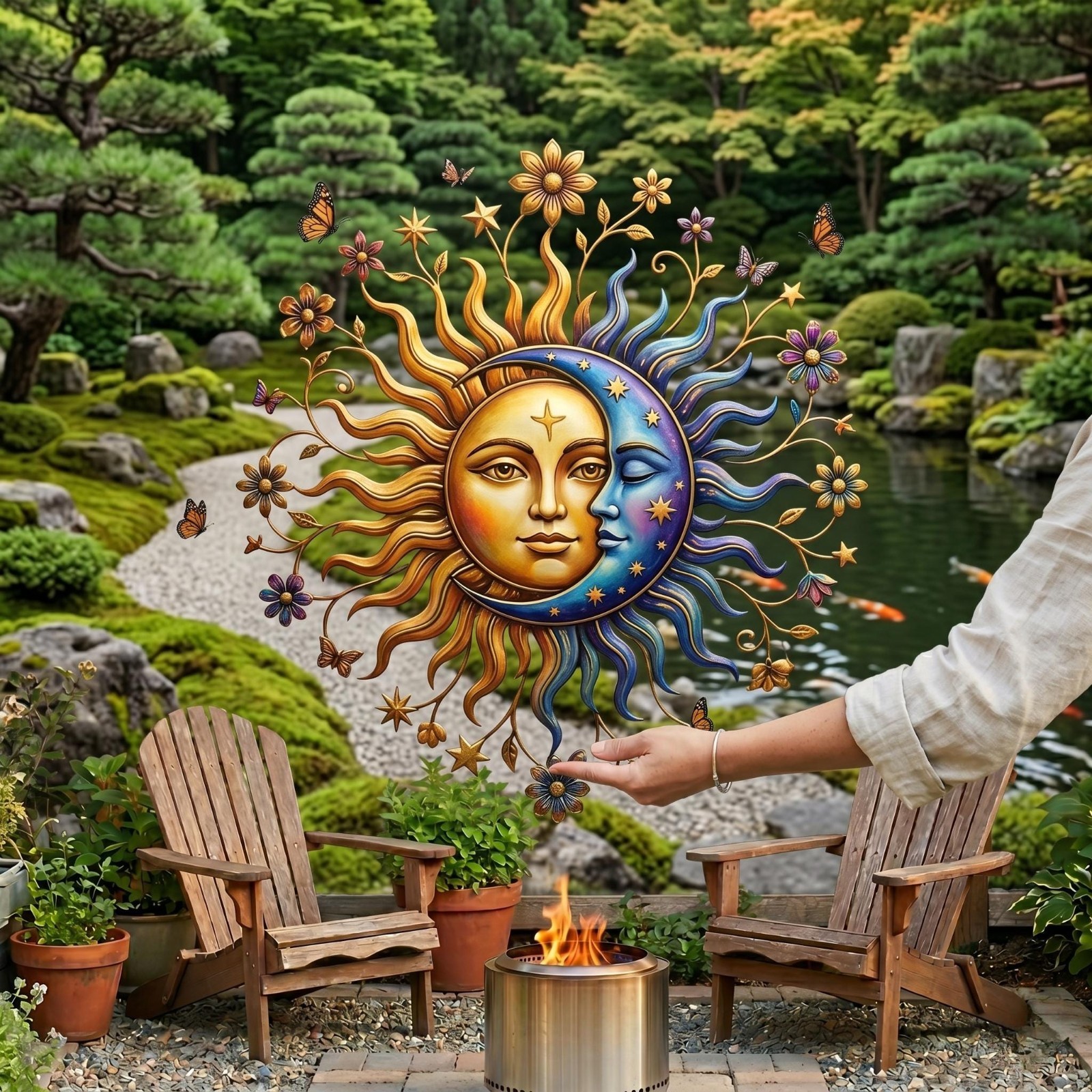Sun Moon Metal Wall Art – Celestial Wall Decor – Sun Moon Face Decor