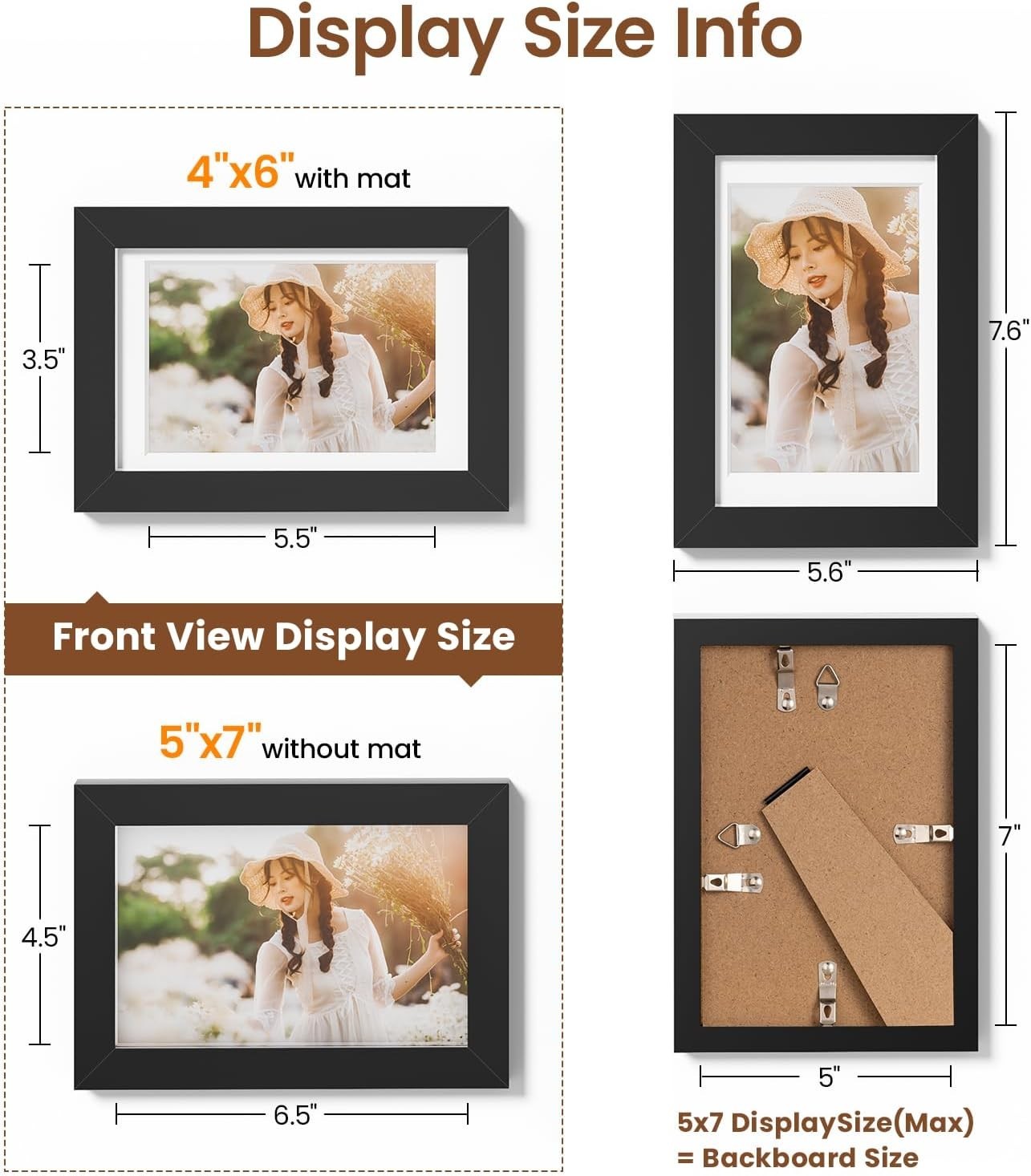 5X7 Picture Frames Set of 3 with Mat to Display 4X6 Picture,Plastic Black Photo
