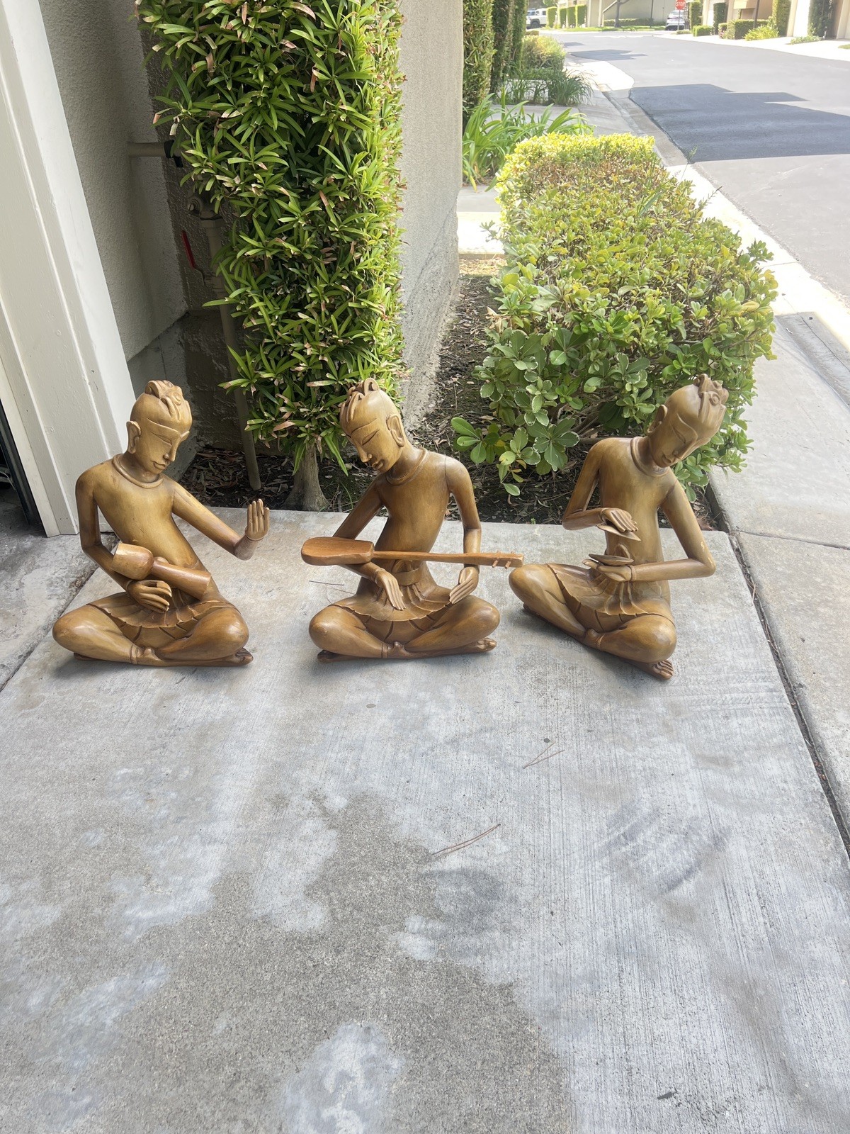 Three Set Of Musicians Wood Carved Statue for Home Decor, Gift Collectible