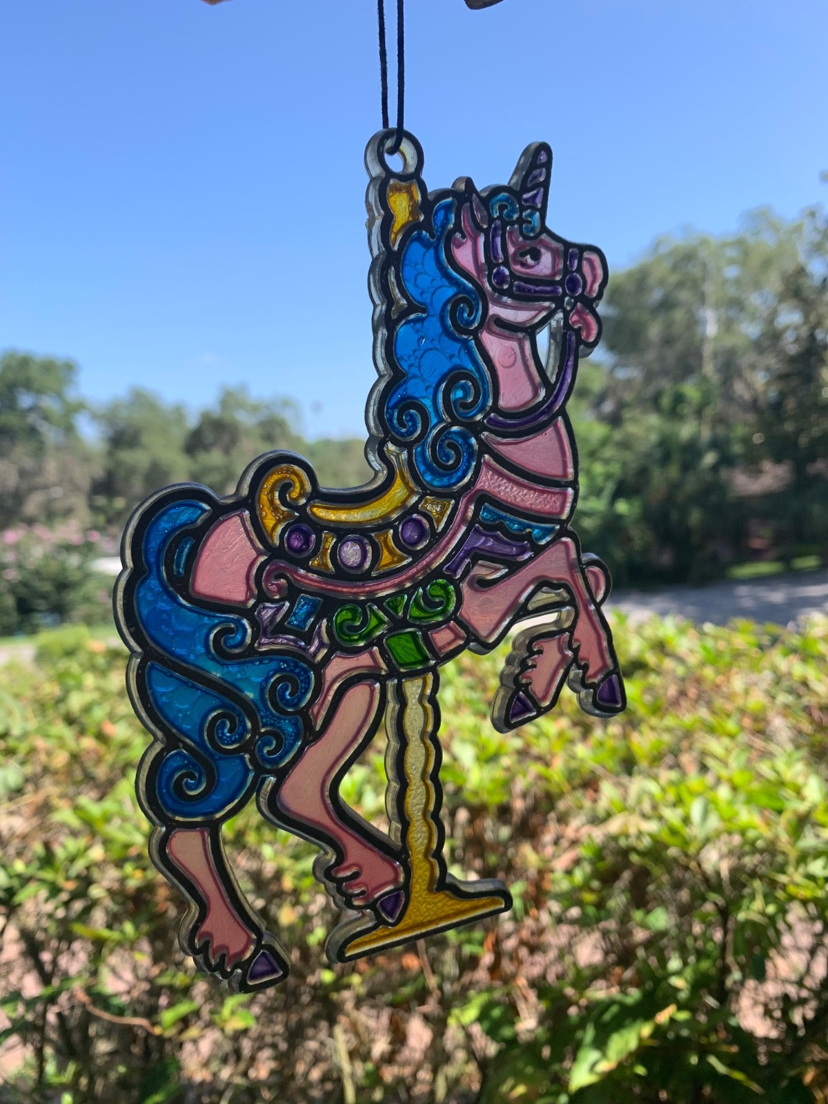 Lot of 2 Unicorn Merry Go Round Suncatcher Stained Glass Look Resin Plastic