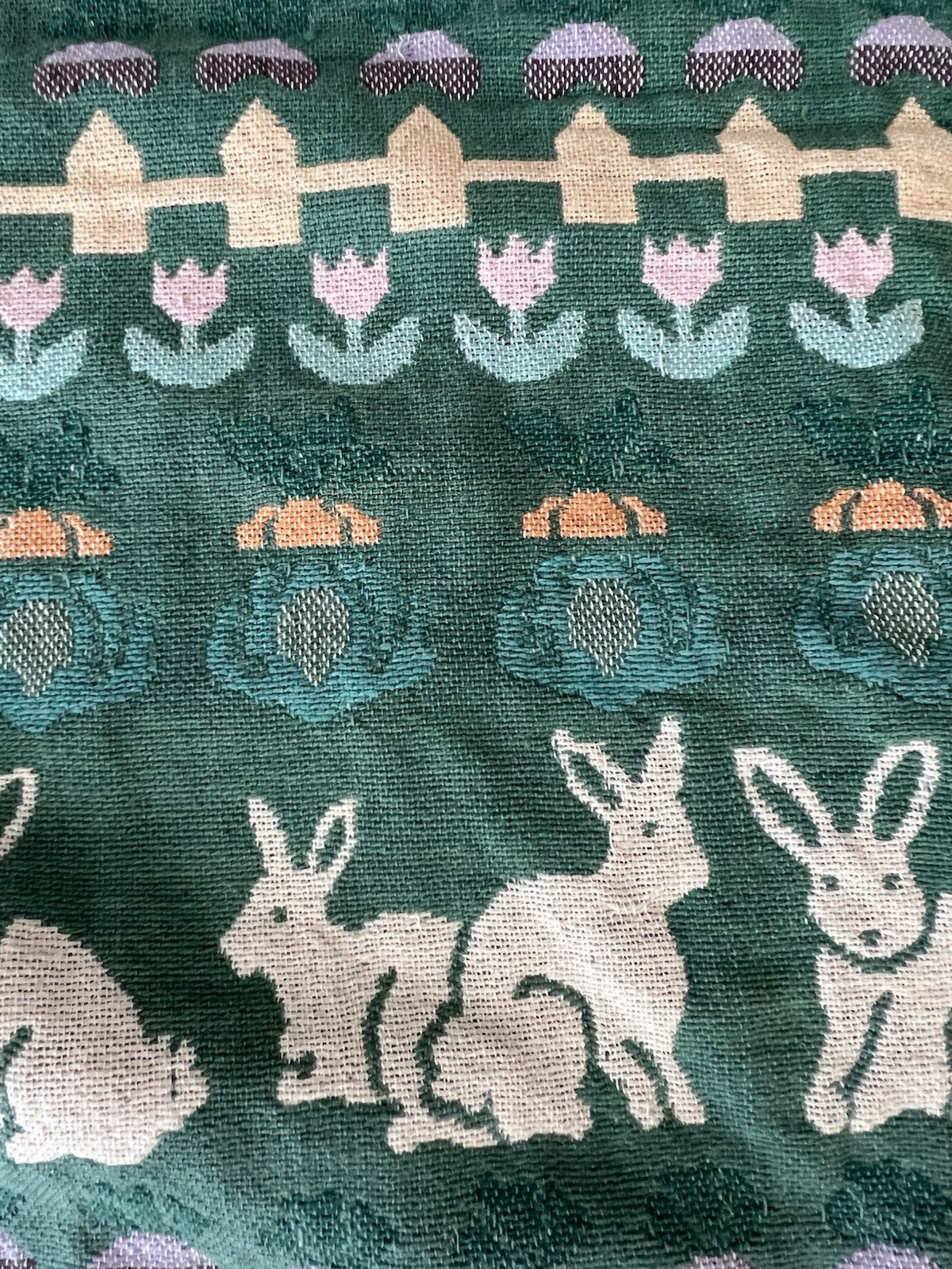 100% Cotton Tapestry Blanket Throw Rabbit Bunny Kids Nursery Easter Handcrafted