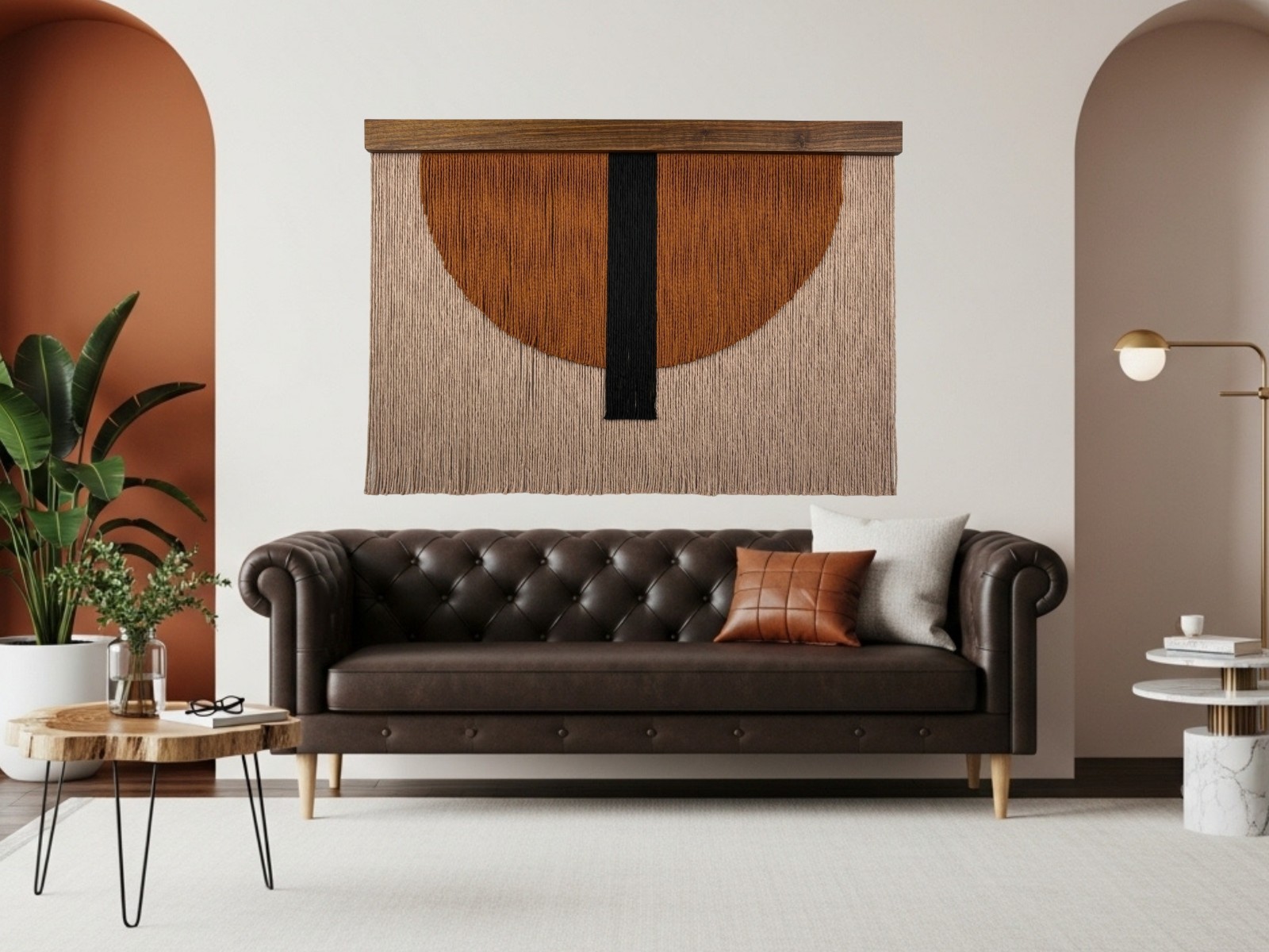 Personalizable Large Macrame Wall Art: Bohemian Textile on Walnut, Beech, Oak