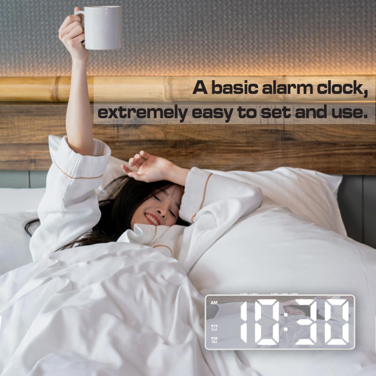 Small Digital Alarm Clock, Mirror Surface LED Electronic Clocks with Large Di…