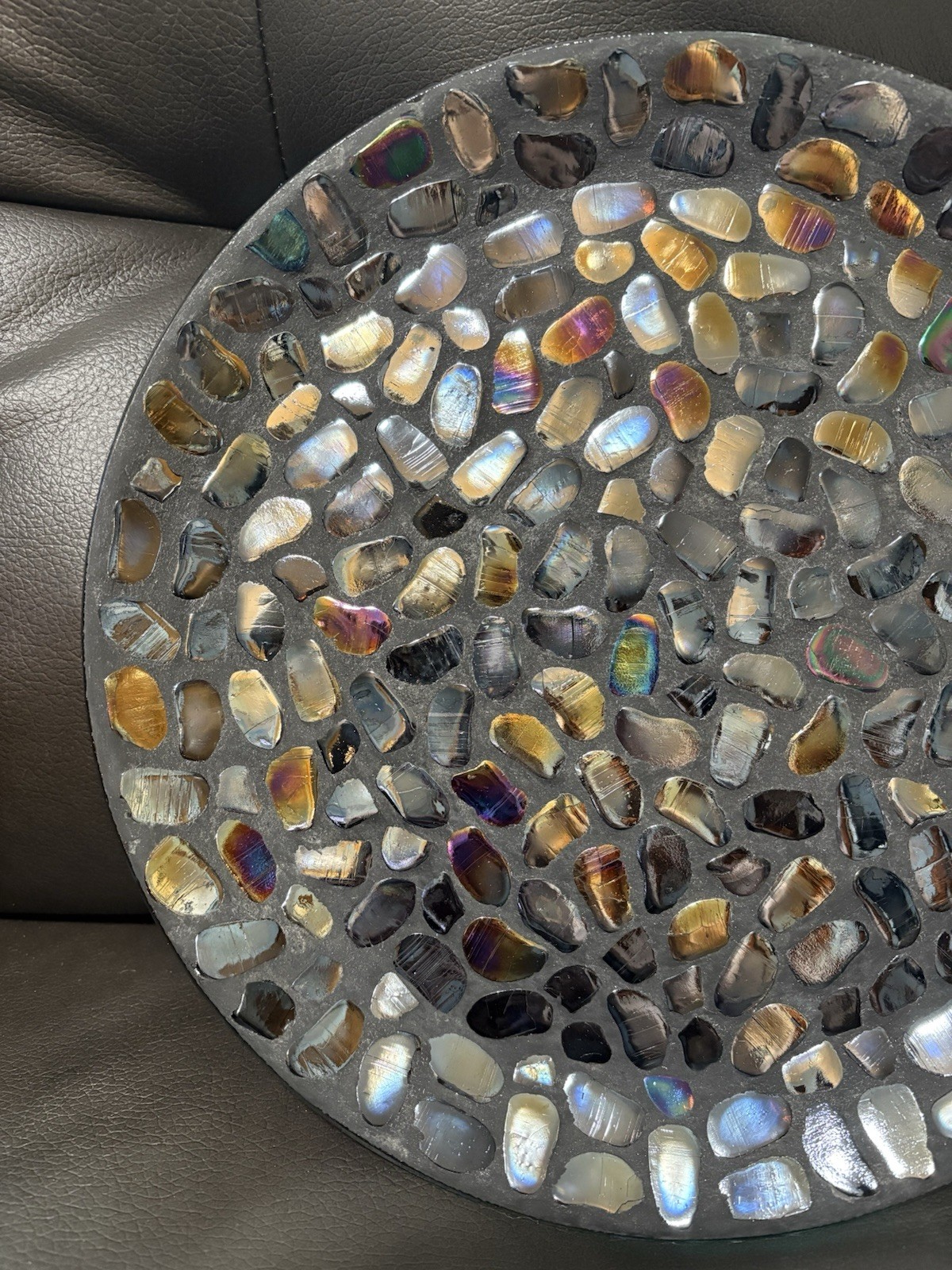 Iridescent Glass Nugget Mosaic Plate Tray 12” Art Glass Decor Centerpiece