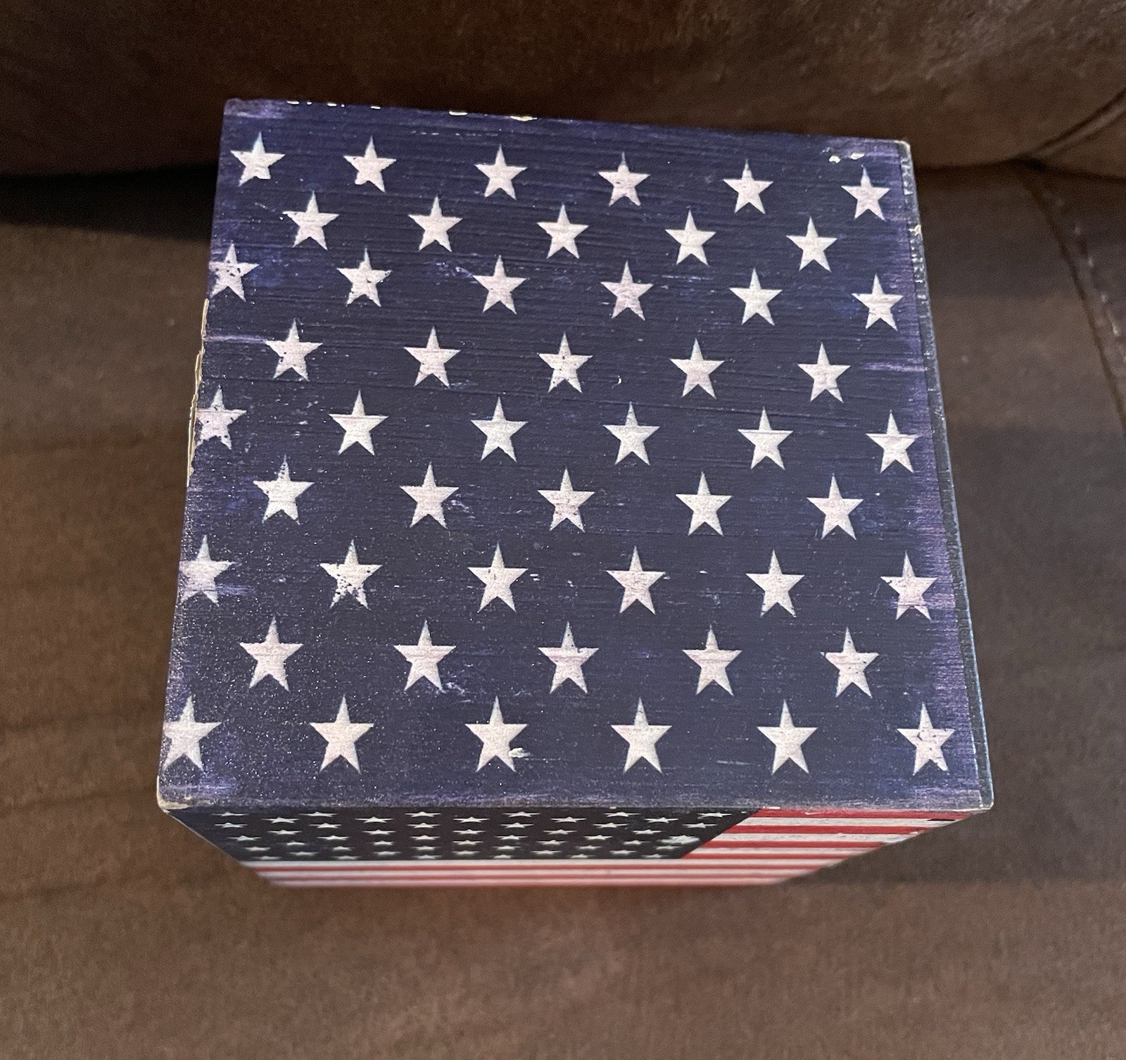 Solid Distressed Wood 4in X 4in American Flag Cube Decor By Quill To Paper