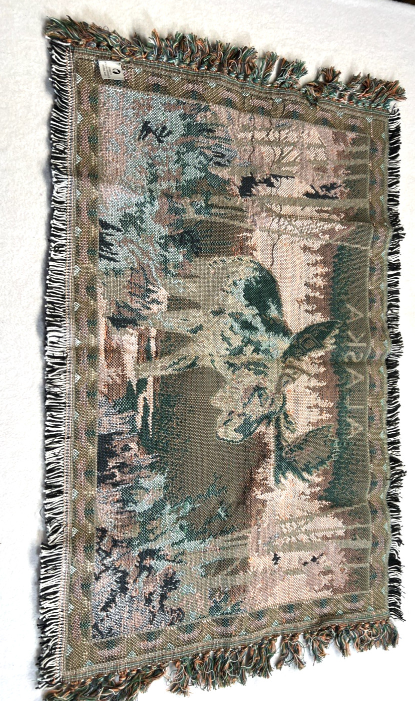 Vintage Alaska Moose Tapestry Afghan Wall Decor 36″x20″ NWT