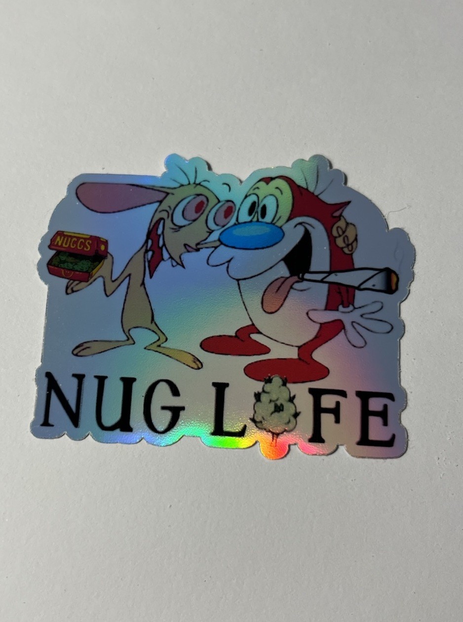 420 Ren And Stimpy Stoner Humor Waterproof Holographic 3inch Sticker