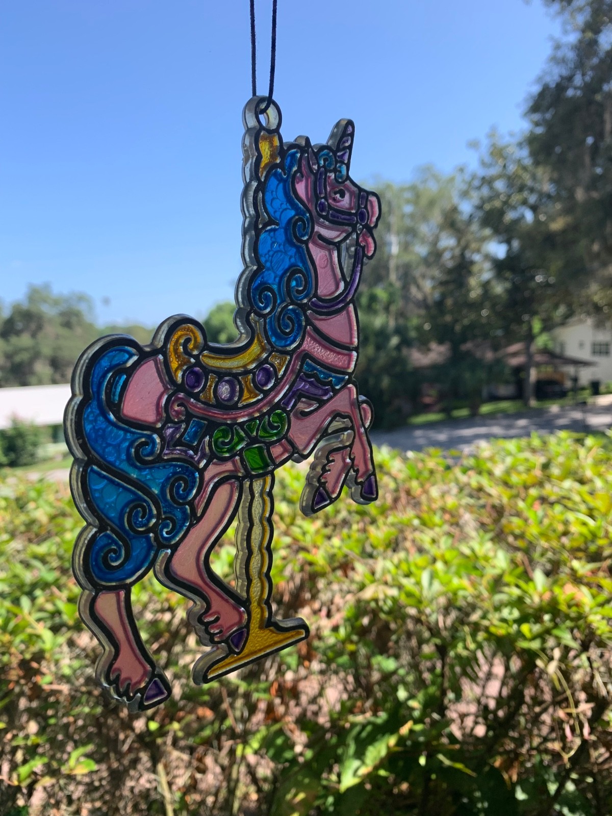 Lot of 2 Unicorn Merry Go Round Suncatcher Stained Glass Look Resin Plastic