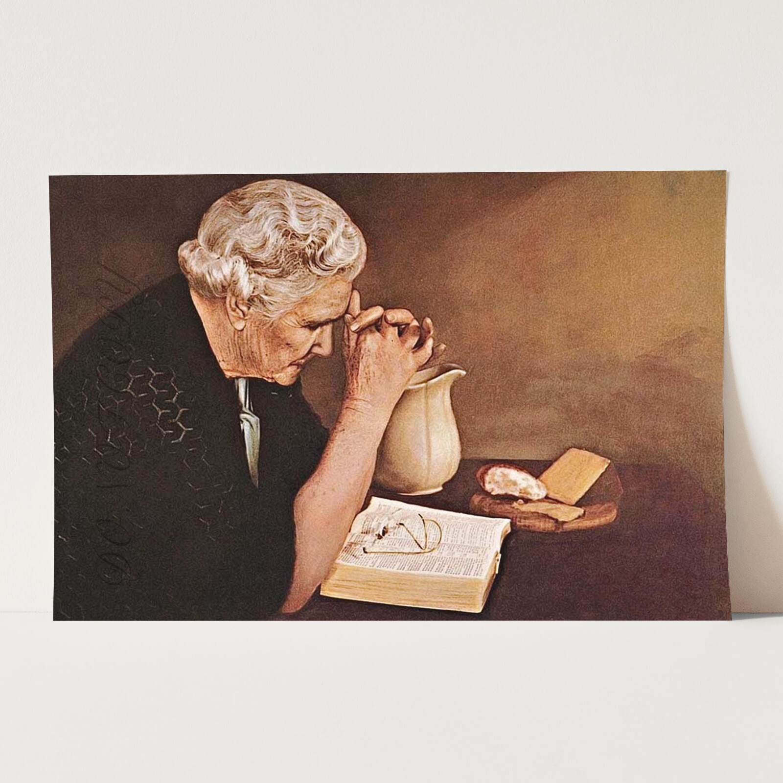 Gratitude – Woman Praying Over Daily Bread Bible Wall Art Poster Print