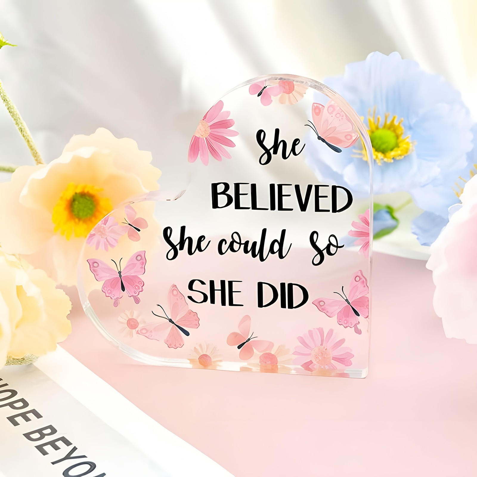 She Believed She Could So She Did Heart Plaque Women’s Empowerment Gift Decor