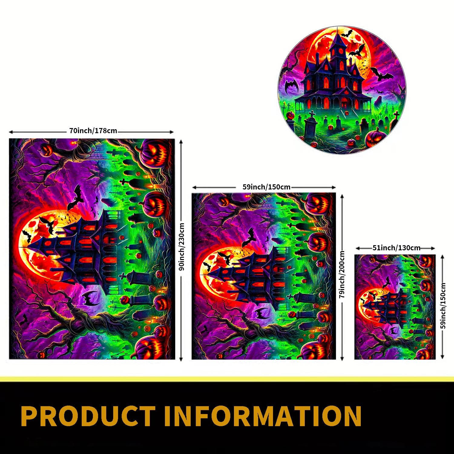 UV Reactive Blacklight Tapestry Halloween Castle Glow In Dark Decor 90″x70″