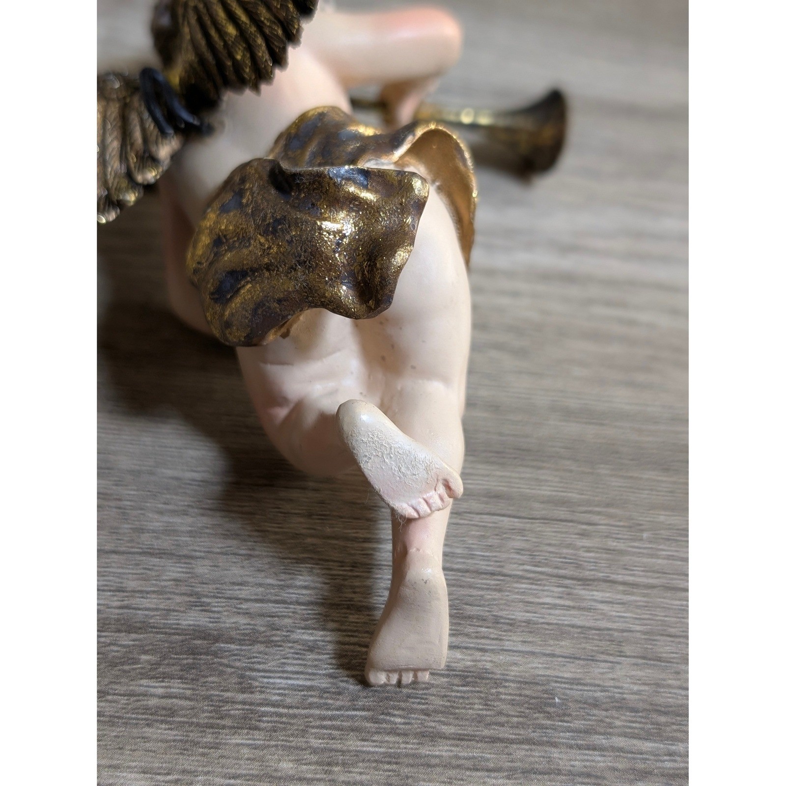 Vintage Cherub Angel Figurine Gold Wings Playing Trumpet Wall Hanging Decor