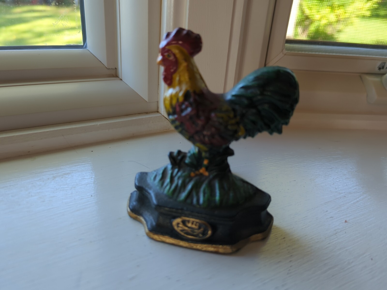 Vintage Cast Iron Farmhouse Kitchen Door Stop Wedge Chicken Rooster Cockerel