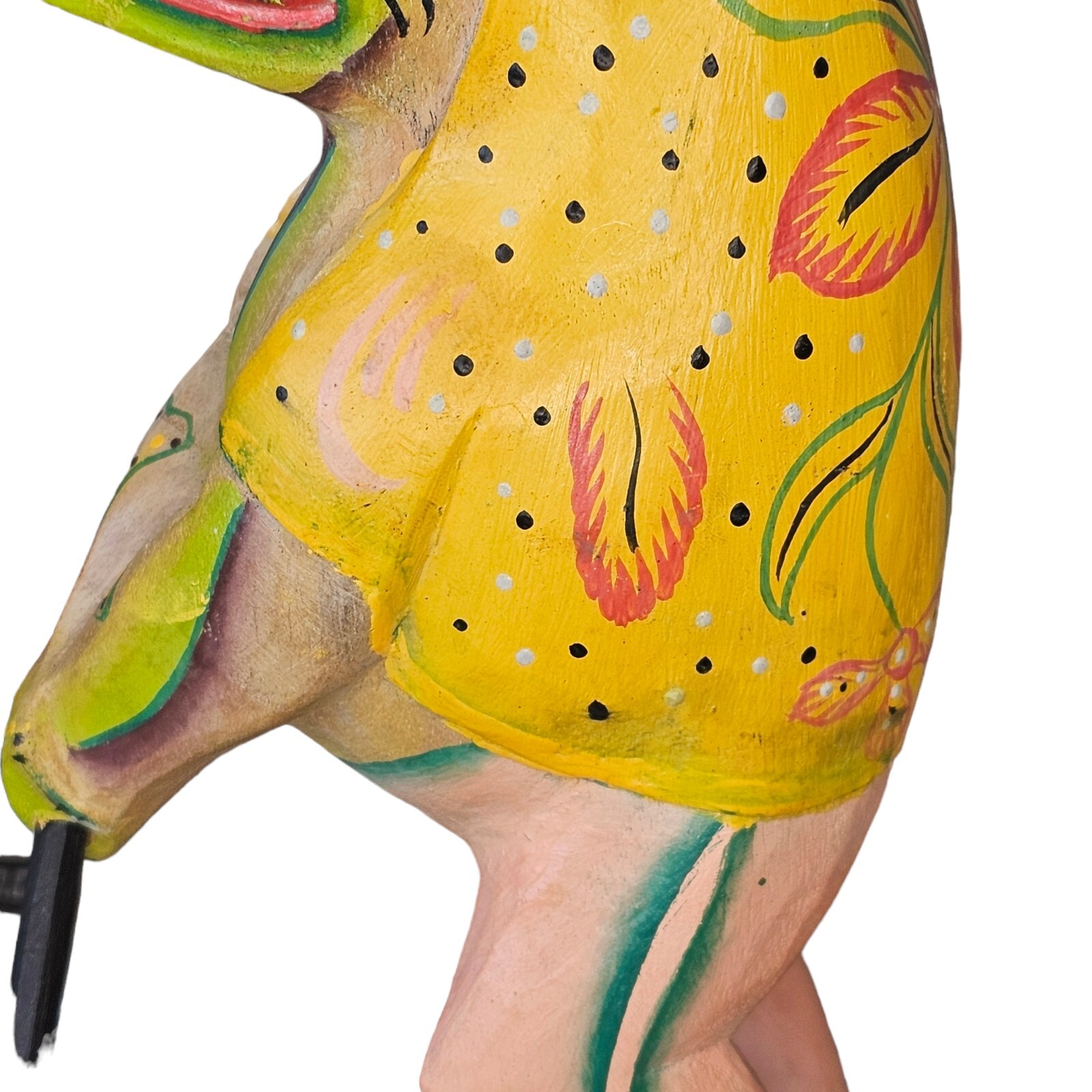 Vintage Handcarved Wood Golfing Frog Handpainted Sculpture Unique Tropical 11″