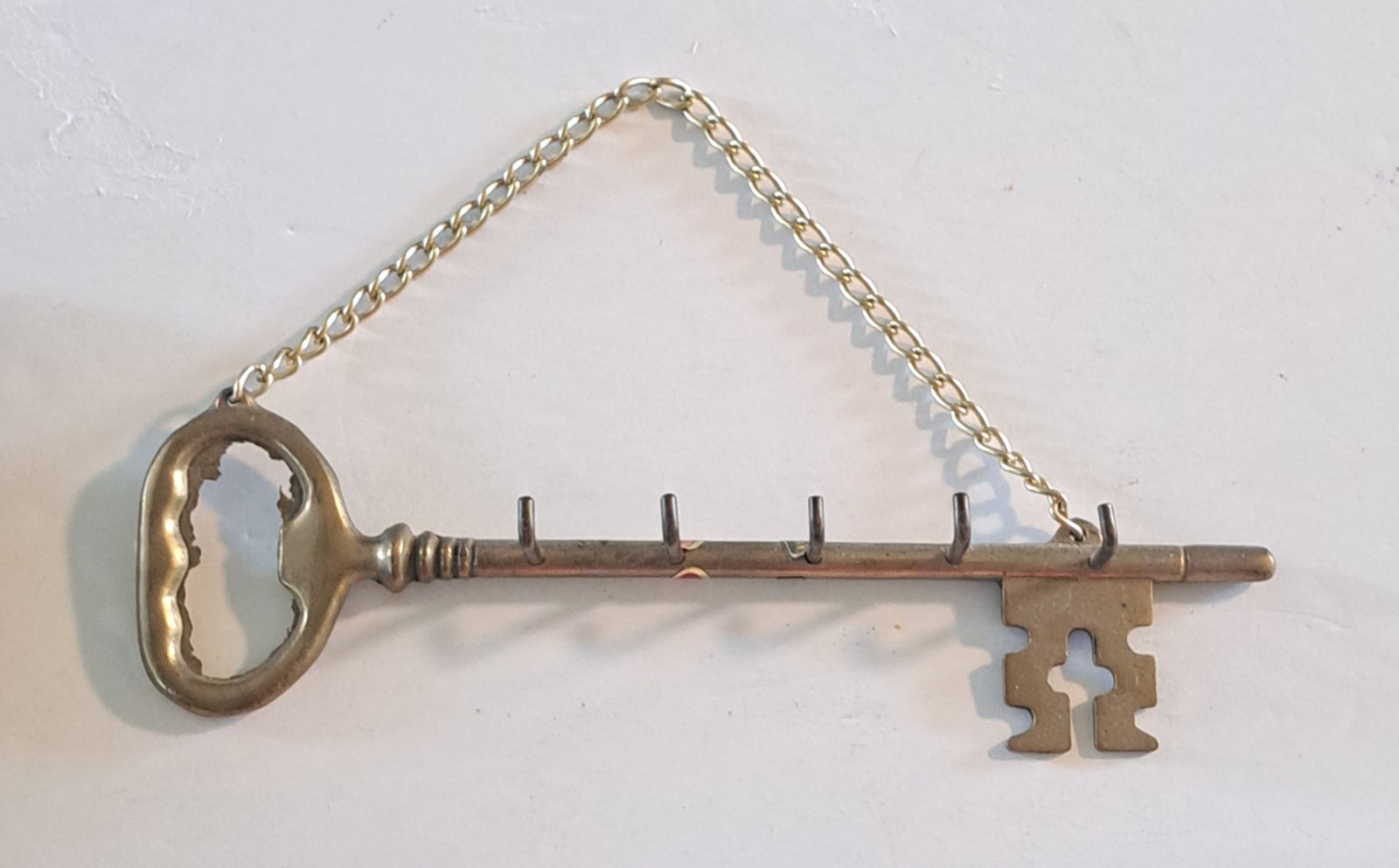 Vintage Solid Brass Skeleton Key Wall Hanging 5 Key Holder Hook Rack