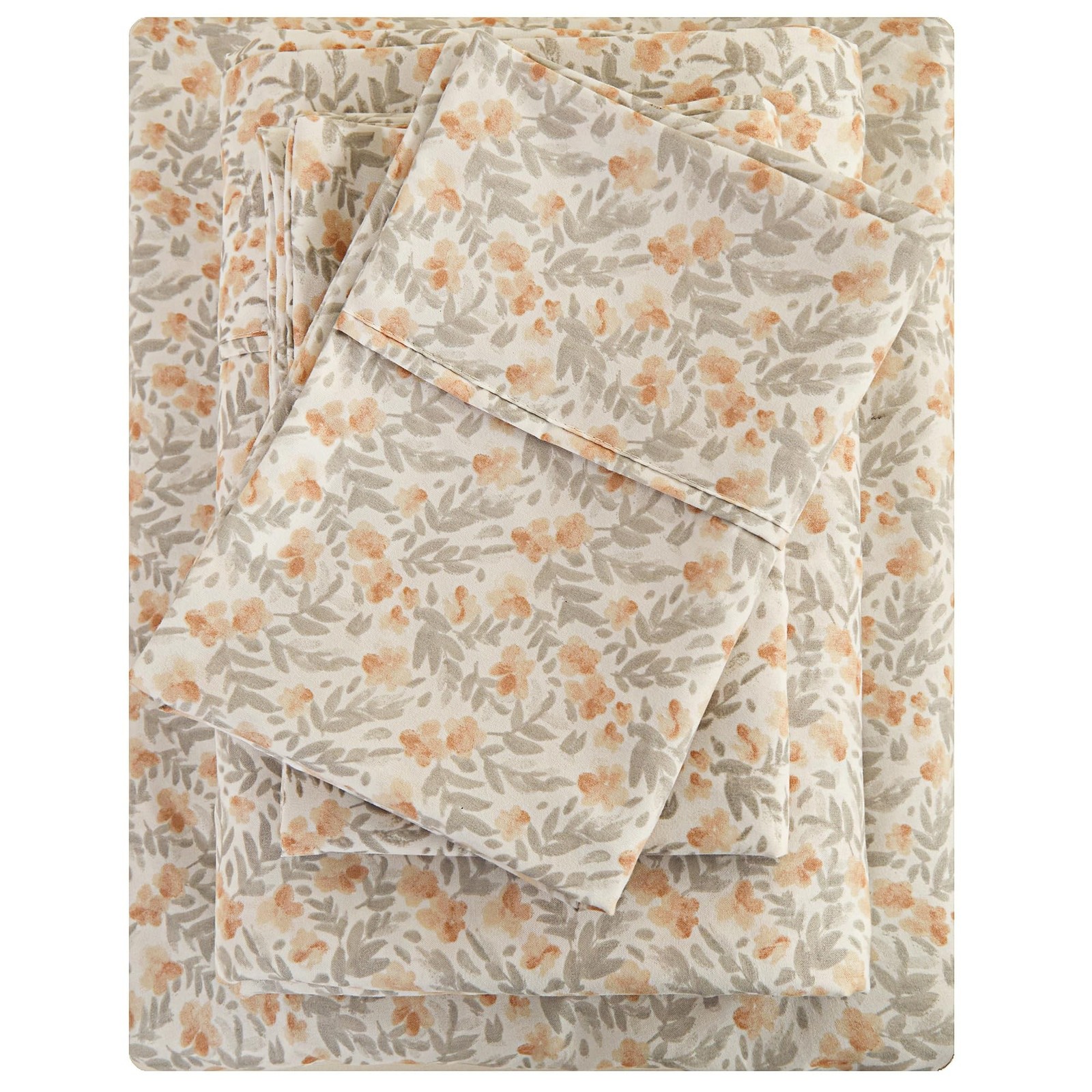 Viviland Floral Queen Sheet Set – 4 Piece Vintage Light Orange Flower Pattern…