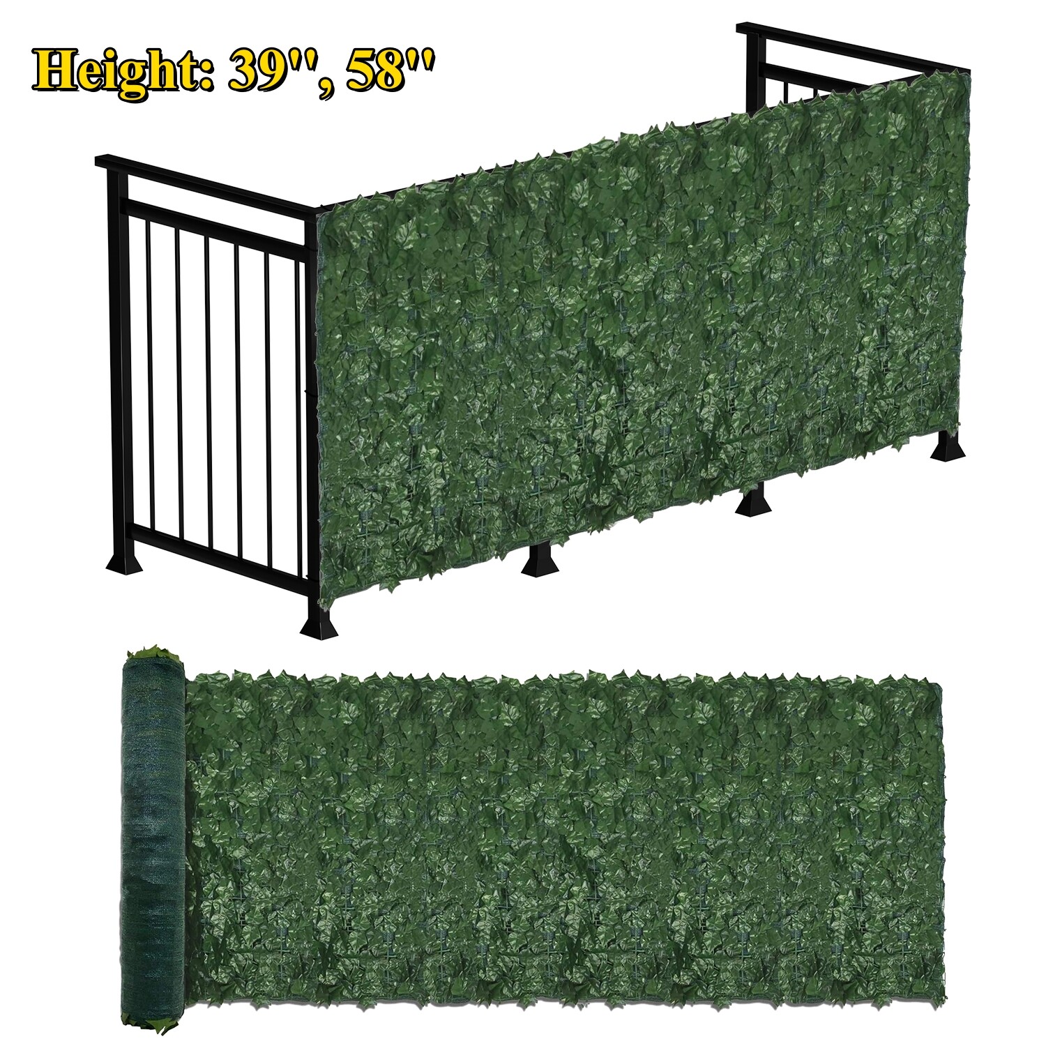 39in 58in Artificial Hedge Faux Ivy Leaves Privacy Fence Screen Panel Wall Decor