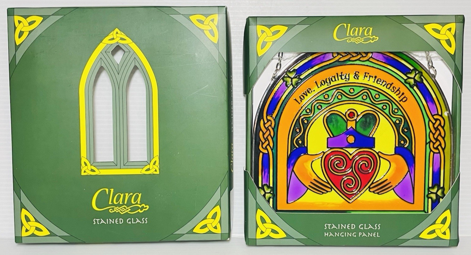 Suncatcher Stained Glass 6.25″ x 6.25″ by Clara Claddagh Ring Arched Suncatche.
