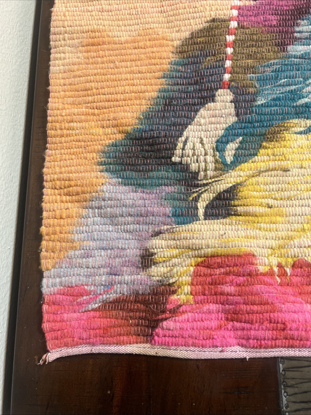Mid Century Peruvian Folk Woven Wall Tapestry Cultural Art Woman Peru, 44×37