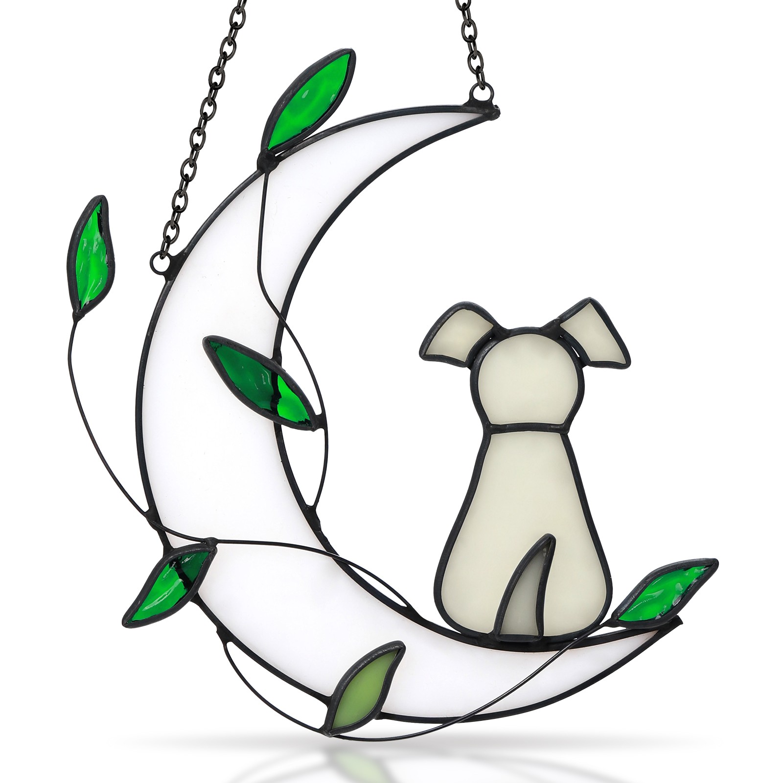 Green Leaf Dog Sunlight Catcher – Moon-Inspired Outdoor Window Hanging Gift
