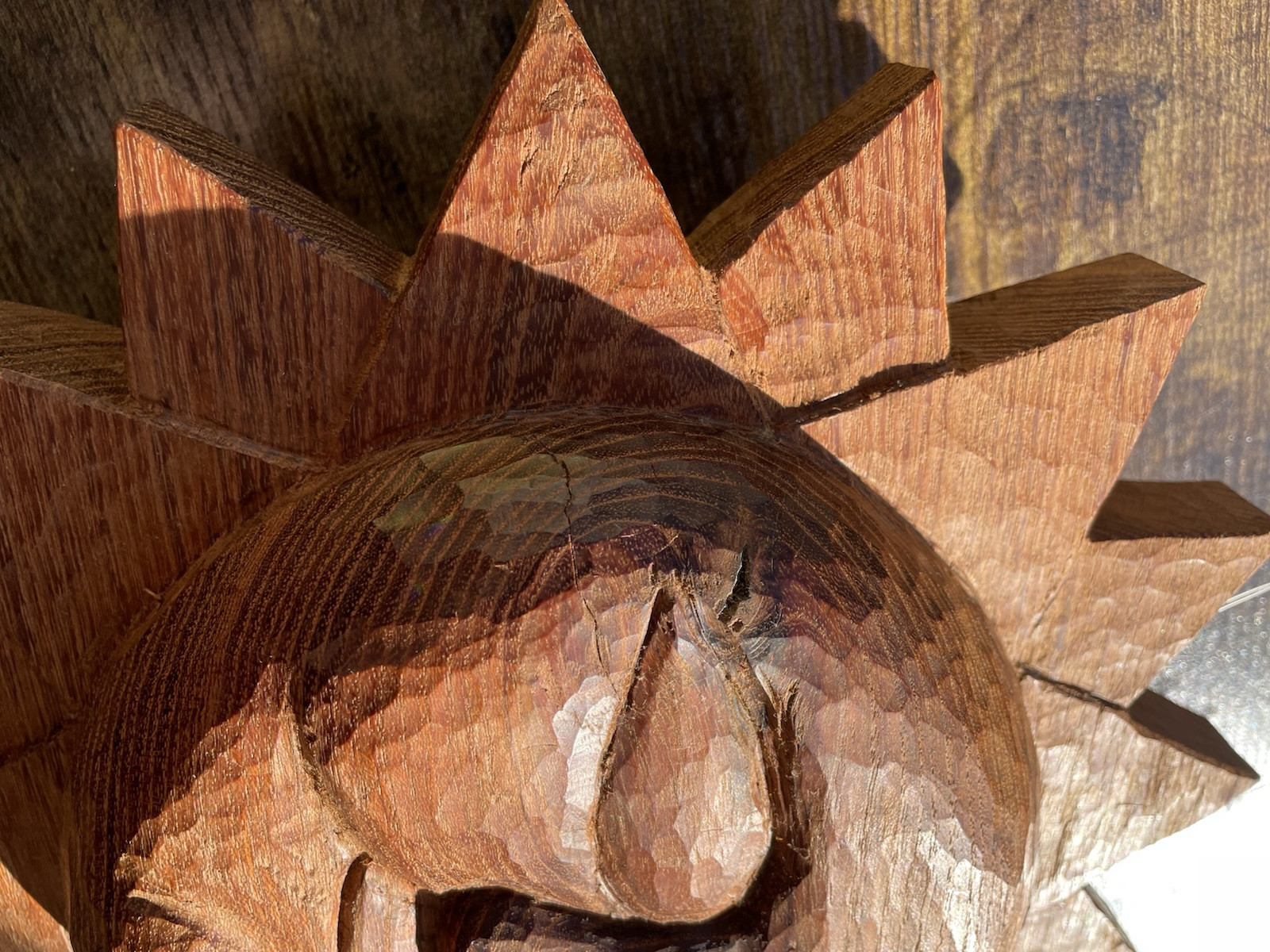 Carved Hard Wood Sun Face 3D Wall Hanging Double Sided Decorative
