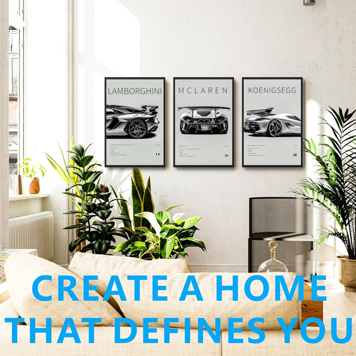 9Pcs Super Car Posters for Boys Room, Racing Car Wall Art for Me…