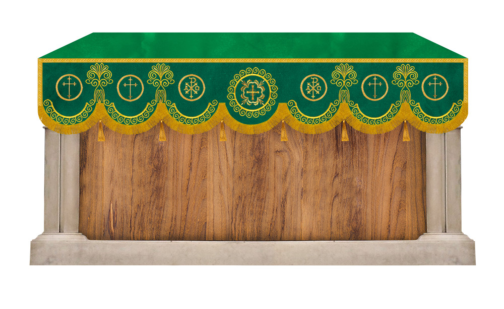 Embroidered Superfrontal Adorned with Golden Fringes for Liturgical Church use