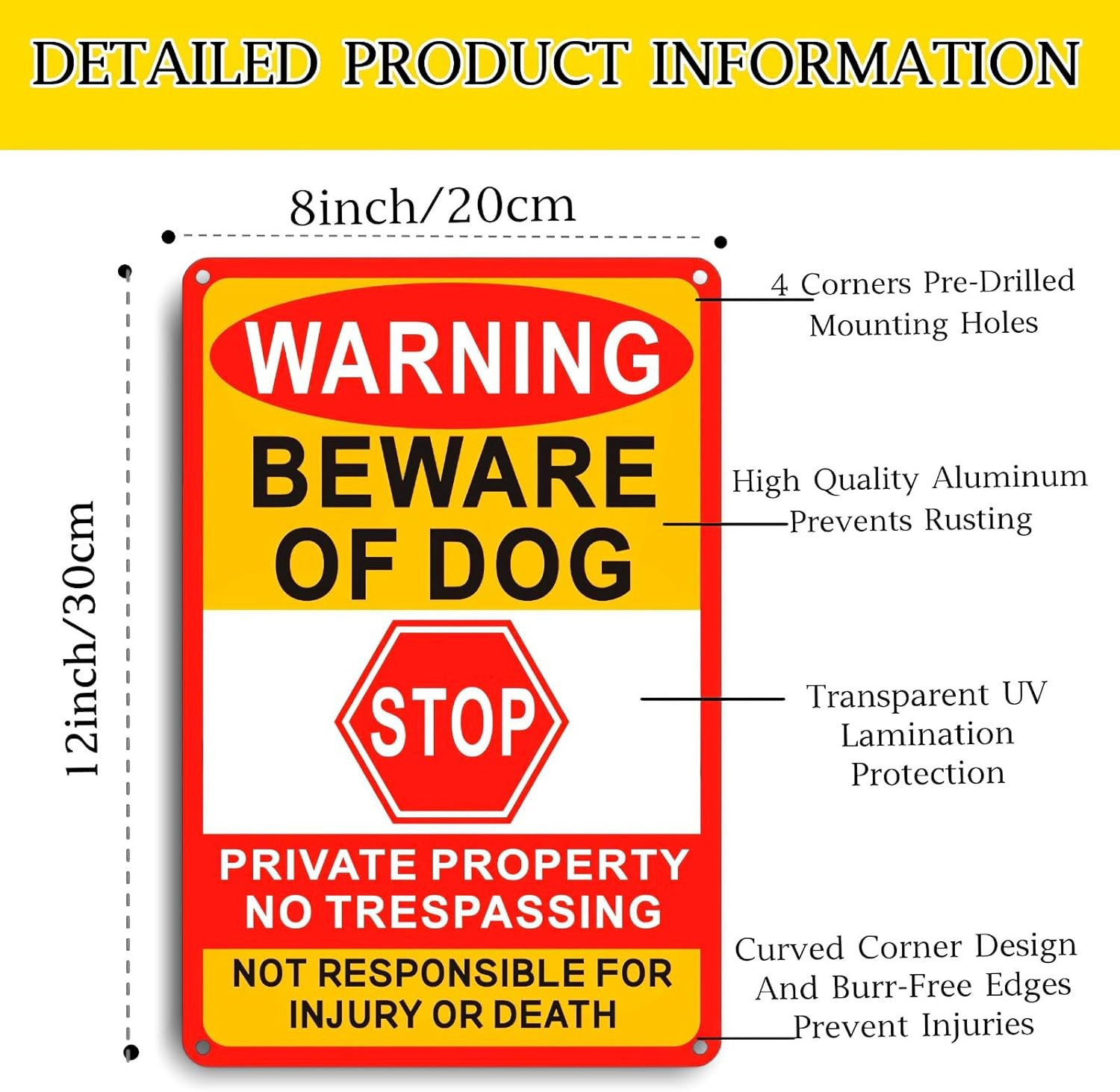 3 Pack Beware of Dog Sign, 8X12 Inches, Aluminum Metal, No Trespassing Sign
