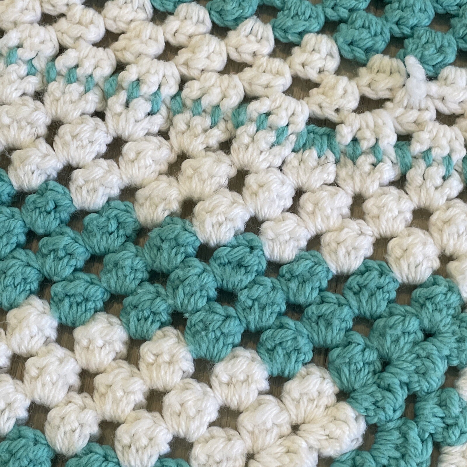Vintage Blue & White Granny Square Crocheted Afghan Throw Blanket 72×43