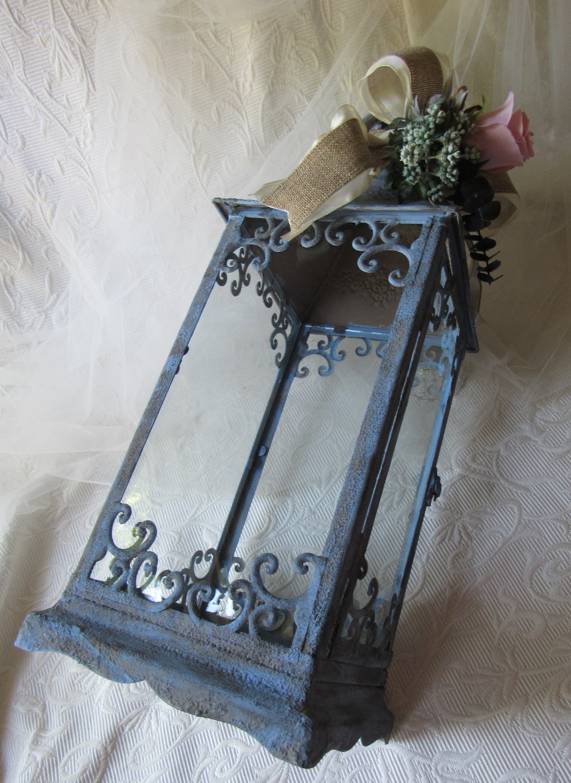 Cottage Blue Candle Lantern,French Blue,Shabby,Farmhouse,Events,Centerpiece,20.5