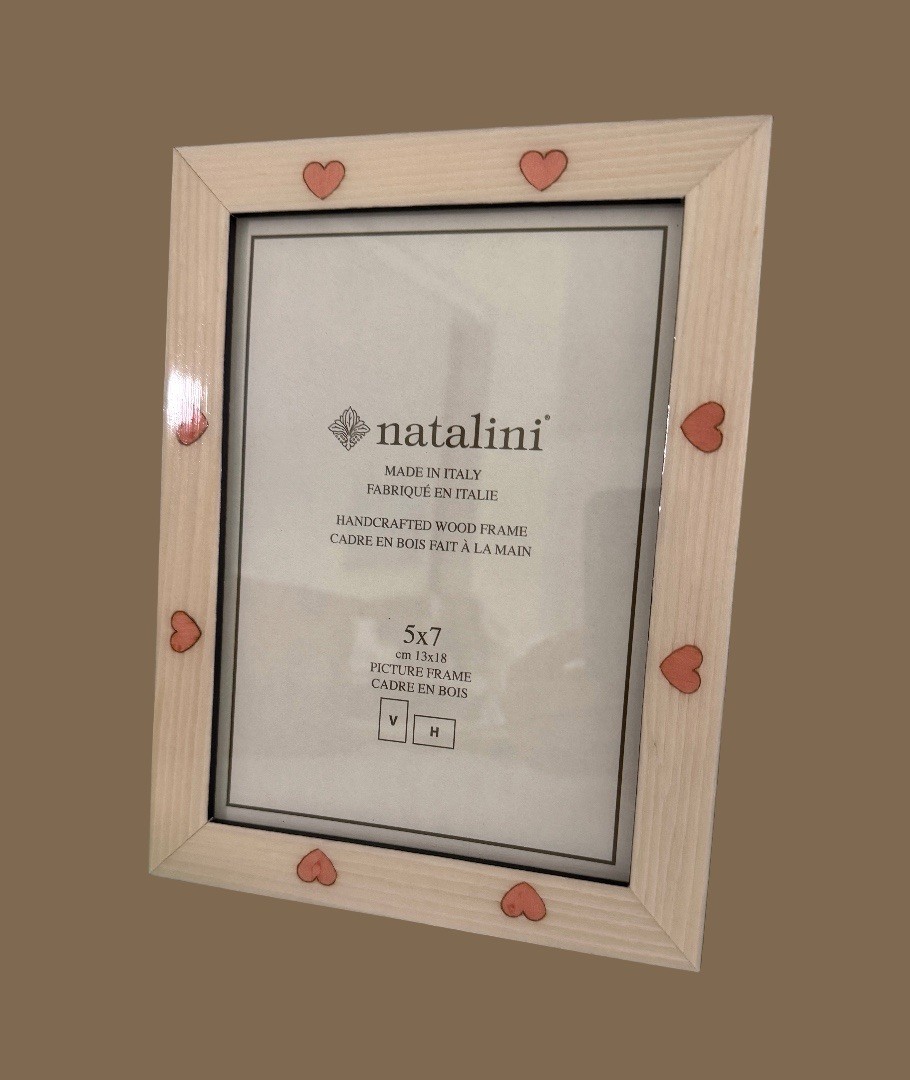 NEW Natalini Handmade 5 x 7″ Italy Lacquer Photo Picture Frame Wood Cream Hearts