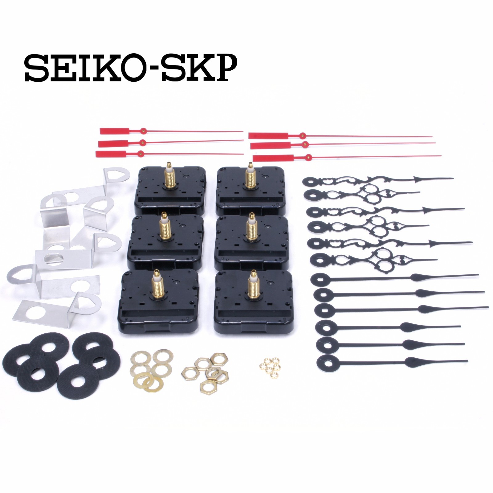 Seiko-SKP Quartz Battery Clock Movements Kit with Hands, 11/16″ Shaft (Set of 6)