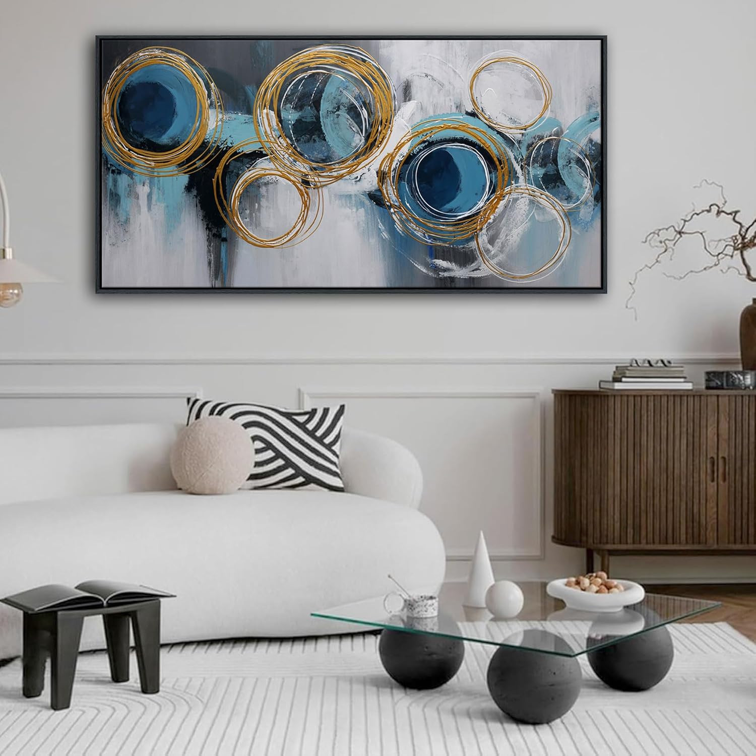 Blue Abstract Wall Art for Living Room – Large Modern Canvas Picture Wall Decor