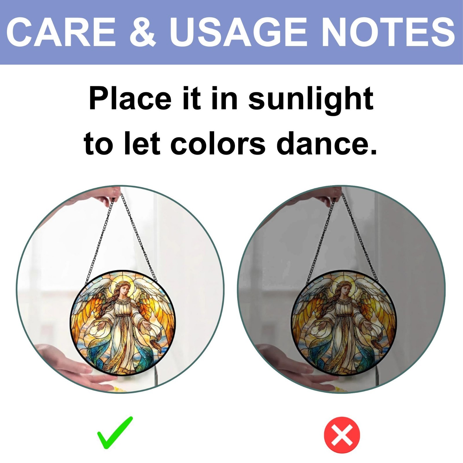 Guardian Angel Suncatcher, Stained Glass Style Print, Christian Home Decor