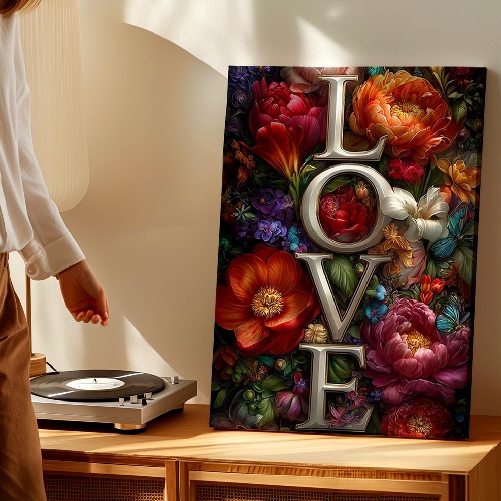 Wall Art Floral LOVE Letter Print Romantic Flower Butterfly Vertical Home Decor