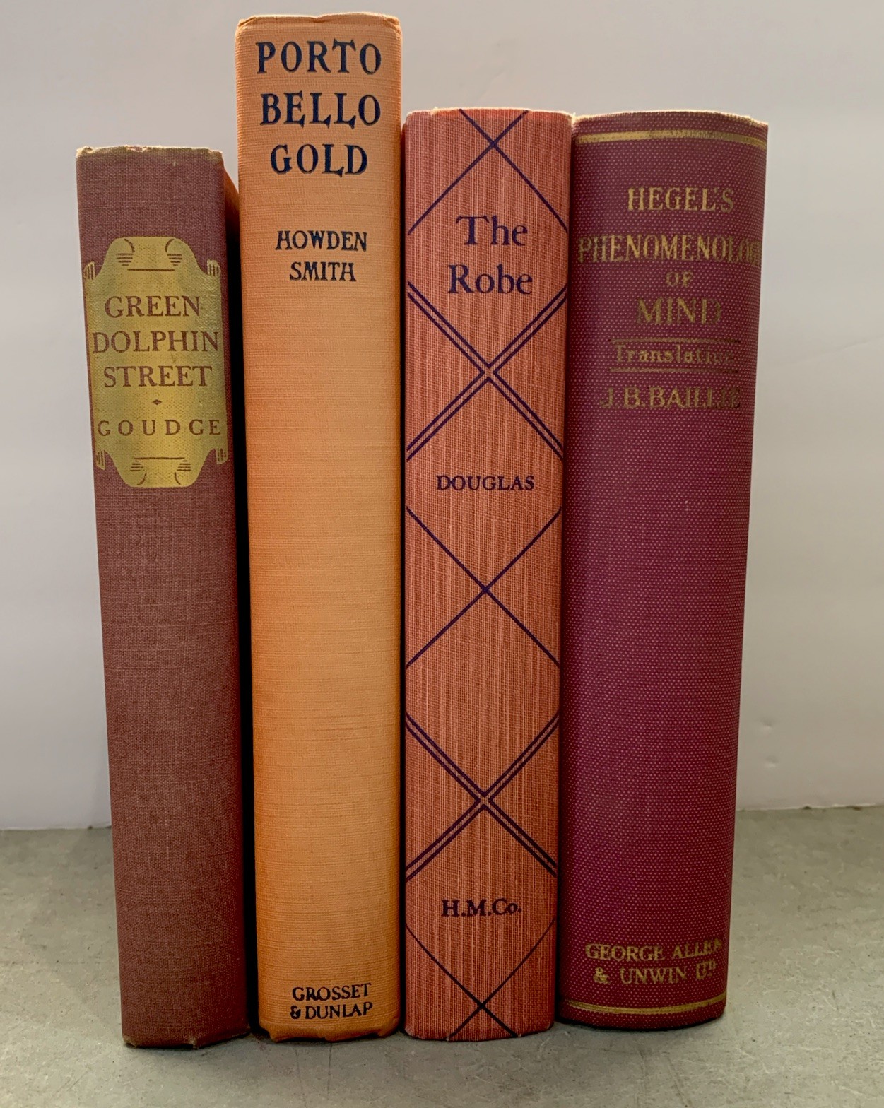 Vintage Decorative Book Set Pink Coral Mauve Clothbound Books Home Decor