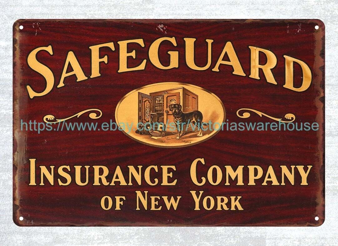 SAFEGUARD INSURANCE COMPANY OF NEW YORK 1930s metal tin sign bar signs
