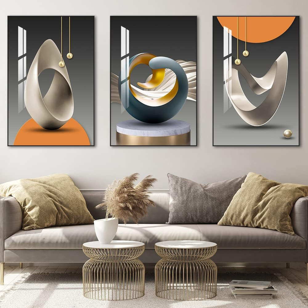 Large Framed Abstract Wall Art – Modern 3 Panel Decor for Living Room & Office