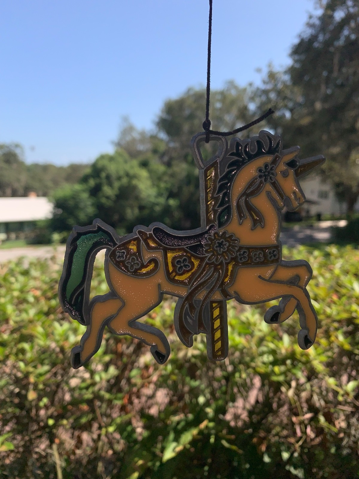 Lot of 2 Unicorn Merry Go Round Suncatcher Stained Glass Look Resin Plastic