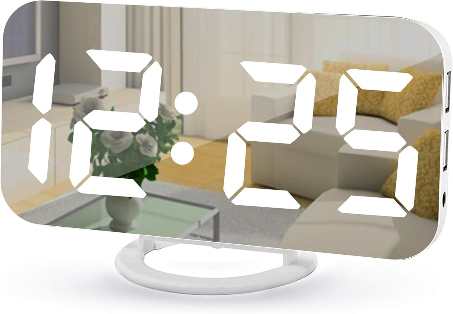 Digital Alarm Clock,7″ LED Mirror Electronic Clocks,With 2 USB Charging Ports,Sn