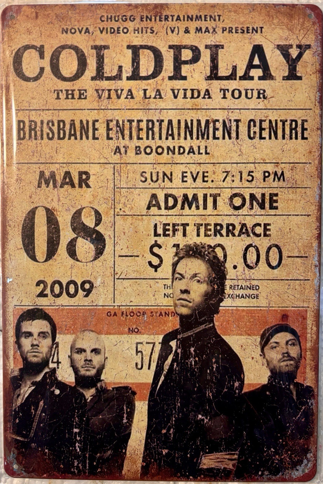 TIN SIGN 8×12 ColdPlay British Rock Roll Band Music Concert Tour England DD17